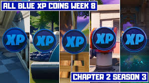 However, to get them, the player needs to be in a car or choppa. All 5 Blue Xp Coins Locations Week 8 Secret Xp Coins Fortnite Chapter 2 Season 3 Youtube
