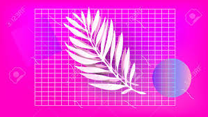 Has led to some confusion with synthwave aesthetics), pink and teal, . Palm Leaf With Abstract Shapes On The Pink Background Vaporwave Style Illustration Aesthetic Royalty Free Svg Cliparts Vectors And Stock Illustration Image 124104353