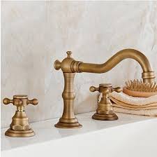 Beelee Deck Mounted Three Holes Double Handles Widespread Bathroom Sink Faucet Antique Brass Finished Antique Brass Faucet Sink Faucets Brass Bathroom Faucets