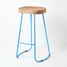 These modern bar stools can not only provide comfort but also. Metal Frame Ernest Bar Stool With Solid Wood Seat Industrial Style Blue 76cm High