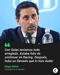 Diego Milito, contra todo River por la salida de Maxi Salas 💣 😡 El  presidente de Racing se manifestó públicamente sobre la novela del mercado  de pases de invierno y cargó contra