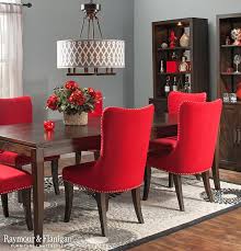 Grey upholstered dining chair like the. Style And Comfort Are Two Must Haves When Looking For The Perfect Dining Set And The Glamour Collection D Red Dining Room Dining Room Design Red Dining Chairs