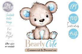 Download Blue Brown Bear Baby Boy Clip Art Watercolor Png Svg Eps 1290978 Illustrations Design Bundles