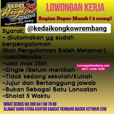 Kirim loker terbaru ke emailmu. Lowongan Kerja Bagian Dapur Masak Kedai Kongkow Rembang Tidak Ada Syarat Pendidikan Lowongan Rembang