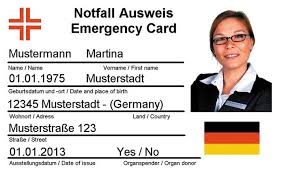 Abriebfest) ausschneiden, hier falten und zusammen kleben notfallkarte / emergency card notfallkarte / emergency card. Notfallausweis F S D Sicherheitsdienste