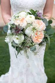 Engrave the wedding flutes and blade of the cake server with names, wedding date. Spring Crystal Lake Wedding Flower Bouquet Wedding Bridal Bouquet Peach Wedding