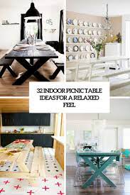 Banquette seating meets picnic table in rustic style dining room. 32 Indoor Picnic Table Ideas For A Relaxed Feel Digsdigs
