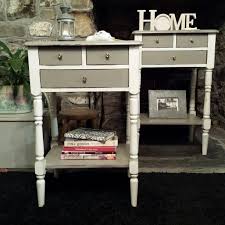 Super Smart Pair Of Console Tables Painted With Annie Sloan French Linen Old White Chalk Paint Lig Redo Furniture Annie Sloan French Linen Magazine Table