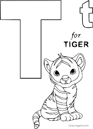 Tiger coloring sheets are popular with kids of all ages. Letter T And Cute Tiger Coloring Page Coloringall
