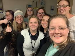 Staff of 5NA at the HSC were very excited to see some night staff come in  last night! 4 girls in the back relieving the 4 in the front after 36 hours  😊 #nlblizzard2020