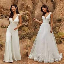 Jumpsuits Wedding Dresses With Detachable Skirt Beaded Lace Etsy In 2021 Wedding Dress Jumpsuit Detachable Train Wedding Dress Alternative Wedding Dresses