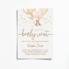 Pink And Gold Teddy Bear Baby Shower Invitation Template Bearly Wait Baby Shower Invitation Template Ptbbs01 Teddy Bear Baby Shower Invitations Baby Bear Baby Shower Bear Baby Shower Theme
