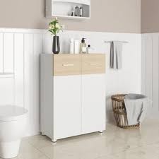 Vasagle Meuble De Salle De Bain Sur Pied Meuble De Rangement Armoire A Double Porte Blanc Et Couleur Chene Bbk43wn Meuble De Salle De Bain Meuble Rangement Armoire Rangement