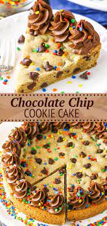 Chocolate Chip Cookie Cake With Chocolate Frosting Sprinkles Recipe Chocolate Chip Cookie Cake Cookie Cake Recipe Chocolate Chip Cookies
