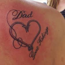 Grey heart with banner remembrance tattoo. Fishing Memorial Tattoo For Dad Tattoos For Daughters Hook Tattoos Tattoos For Dad Memorial