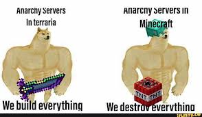 ^ in the context of minecraft, an anarchy server is understood as a multiplayer server with scarce or no rules, with no possibility of getting banned from it. Anarchy Servers Anarchy Servers In In Terraria Ft We Build Everything We