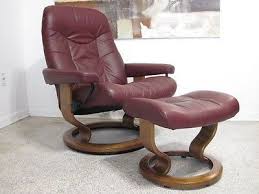 Ekornes Stressless Recliner Chair Danish Modern Leather Large Concorde Wine Teak Stressless Recliner Recliner Chair Swivel Recliner