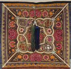 Chinese Minority Textiles Zhuang Baby Carrier Yunnan China Center Panel Silk Embroidery And Applique On Silk Tassels And Metallic Textiles Guizhou Yunnan