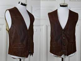 Brown Leather Vest Men S German Vintage Buffalo Leather Etsy Leather Vest Mens Leather Vest Leather Waistcoat