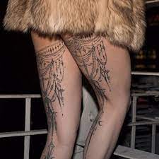 Detailed Chandelier Dangle Style Thigh Back Leg Tattoo Design Black And White Gothic Victorian Vintage Leg Tattoos Back Of Thigh Tattoo Thigh Tattoo