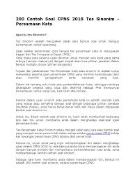 Kumpulan soal cpns 2020 & 2021, try out cpns, latihan soal cpns, download ebook soal cpns pdf, soal cpns beserta pembahasannya , soal cpns online. 200 Contoh Soal Cpns 2018 Tes Sinonim Persamaan Kata