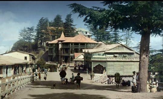 GLIMPSE OF OLD SIMLA Photograph shows, The Mall, Bank Building and Post Office Location --- Simla in 1912 .
