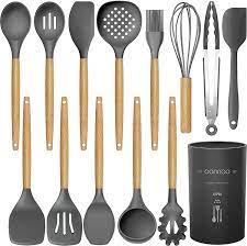 Maybe you would like to learn more about one of these? Amazon Com 14 Pcs Silicone Cooking Utensils Kitchen Utensil Set 446 F Heat Resistant Turner Tongs Spatula Spoon Brush Whisk Wooden Handles Gray Kitchen Gadgets Tools Set For Nonstick Cookware Bpa Free Home Kitchen