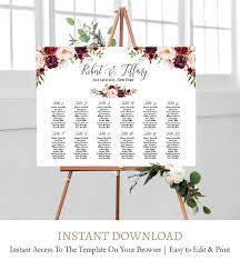 Wedding seating chart ideas for all wedding themes. Burgundy Floral Wedding Seating Chart Template Marsala Etsy