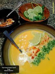 Thai Sweet Potato Carrot Soup Recipe By Ruhana Ebrahim Recipe Sweet Potato Carrot Soup Carrot Soup Carrot Soup Recipes