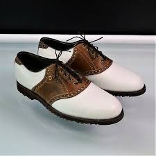 Footjoy Classics 55376 Sz 10d Spikeless Golf Shoe White Brown Saddle Leather Spikeless Golf Shoes Mens Slip On Shoes Golf Shoes Mens