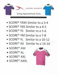 Score Uniform Size Chart