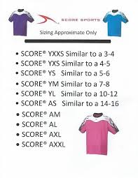 score uniform size chart