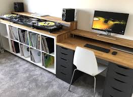Diy Dj Setup And Desk Ikea Kallax 2x4 Ikea Kallax 1x2 Capita Legs Alex Desk Drawers Custom Made Wood Home Music Rooms Home Studio Desk Dj Room