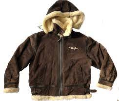 Phat Farm Leather Shearling Lined Bomber Jacket Detachable Hood Size Large Ebay Bomber Jacket Jackets Detachable Hood