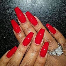 • mountain shaped acrylic nails (also known as stiletto shaped acrylic nails) are getting as popular as coffin shaped nails thanks to their prevalence on red carpets. 50 Creative Red Acrylic Nail Designs To Inspire You Coffin Shape Nails Red Nails Red Acrylic Nails
