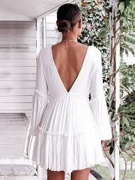 Solid Deep V Neck Light Bohemia Mini Dresses Chicbohodress Backless Mini Dress Ladies Mini Dresses Long Sleeve Mini Dress