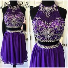 2016 Sparkly 8th Grade Prom Dresses Two Piece Short Homecoming Dresses Purple Beaded Homecoming Dresses Sparkly Two Piece Homecoming Dress Fancy Short Dresses