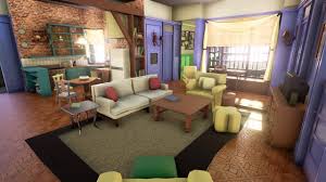 Walking around the living room, the view from outside the house's window, which involves a blue house with a wreath on the door, can clearly be. Monicas Apartment From Friends In Ue4 Work In Progress Youtube