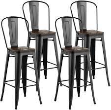 With the elevated look of an upscale bar setting, leather counter height stools and chairs are perfect for a bar room, game room or dining room. Buy Mecor Metal Bar Stools Set Of 4 With Removable Backrest 30 Dining Counter Height Chairs With Wood Seat Metal Frame For Patio Black Online In Turkey B07ymkq829