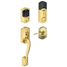• used to unlock the lock after a valid user code has been entered, or to lock the lock after the schlage button has. Schlage Fe469nxcam605acccamrh Polished Brass Connect Camelot Touchscreen Handleset With Right Handed Accent Lever Decorative Camelot Rose And Built In Alarm In 2020 Schlage Keypad Door Locks Smart Door Locks