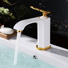Deciding on a kitchen faucet for your home can be tricky. Modern Bathroom Sink Faucets Sale Shop Bathselect Aleabrass White And Gold Bathroom Sink Faucet One W Eek Sale White And Gold Faucet White Bathroom With Brass Fixtures