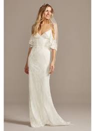 Both wore traditional gowns with elegant lace sleeves. Ruffled Sleeve Cold Shoulder Wedding Dress David S Bridal