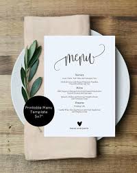 Dinner Table Setting Menu Printable Wedding Menu Wedding Menu Template Wedding Menu Cards