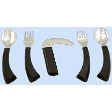 This flatware set includes 5 pieces per place setting and can be used for 4 people to dine. Amefa Curved Built Up Handle Utensils Curved Handle Angled Dining Aids
