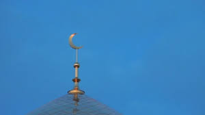 Top Golden Minaret Mosque Crescent Symbol Islam Blue Sky Clouds ...