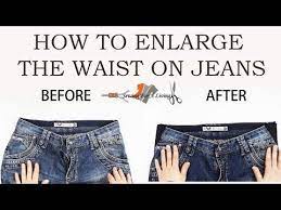 Here Is How To Enlarge Jeans At The Waist And Hips Follow The Instructions Or Watch The Video Tutorial To Sewing Jeans Elastic Waistband Jeans Altering Pants