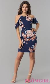Cold Shoulder Print Navy Short Wedding Guest Dress Short Wedding Guest Dresses Wedding Guest Dress Navy Wedding Guest Dresses