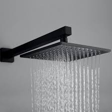 Matte black bathroom fittings and fixtures are not as flashy as metal ones, but their velvety finish and graphic silhouette make this one of the most wanted design trends in the country. Shower System Matte Black Bathroom Wall Mount Shower Faucet Fixtures With 8 Inches Rain Shower Head