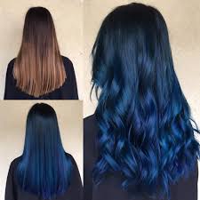 I have dark hair but choose to refrain from bleaching my hair and the color still takes on really nicely. Before After Dip Dye Midnight Blue Fortuna Coiffure Facebook