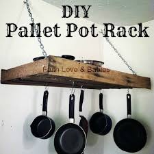 Diy Pallet Pot Rack Upcycling A Pallet Pallet Diy Diy Kitchen Rustic Pot Racks